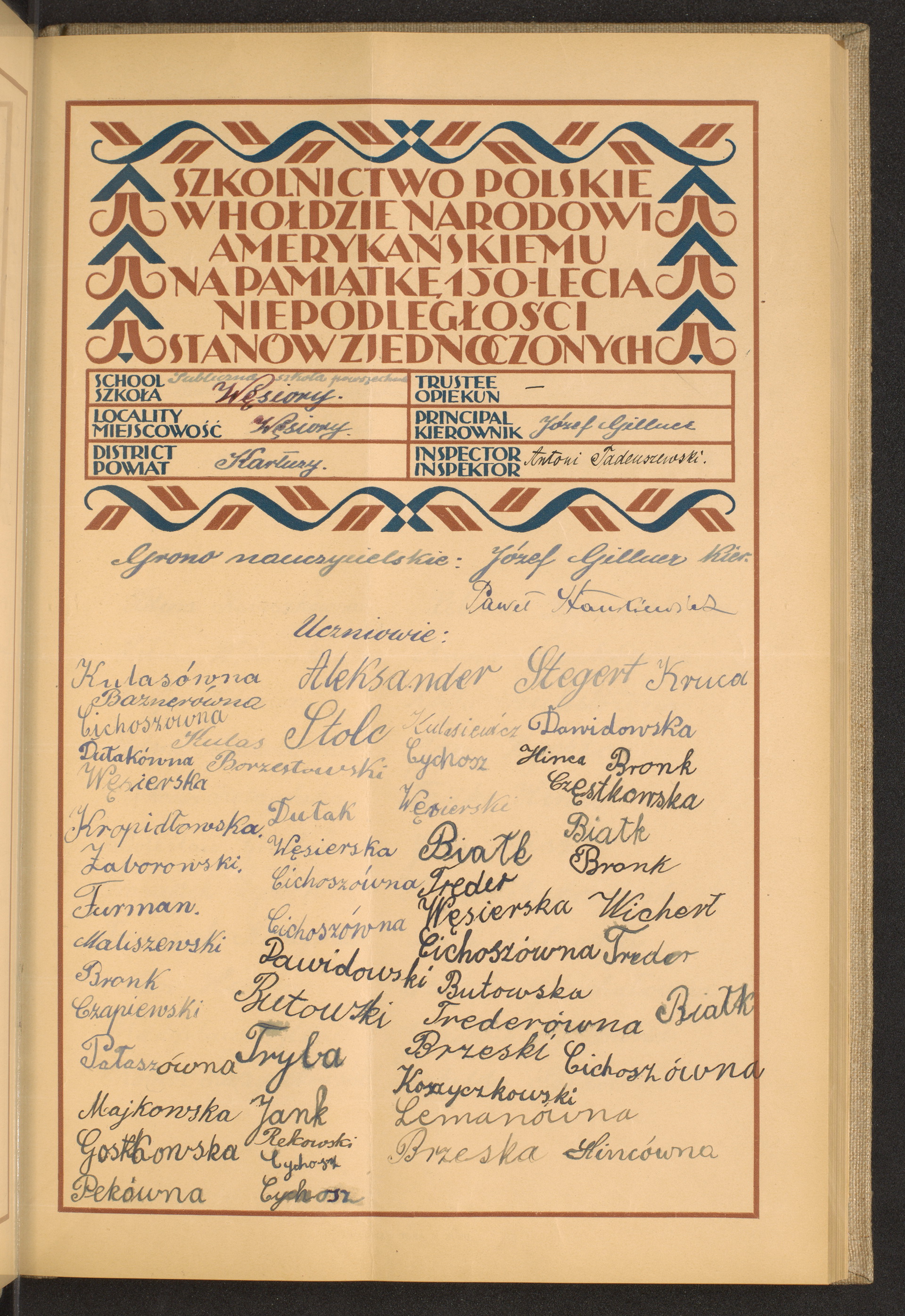 Podpis Józef Gillner na stronie nr 45 w tomie nr 35