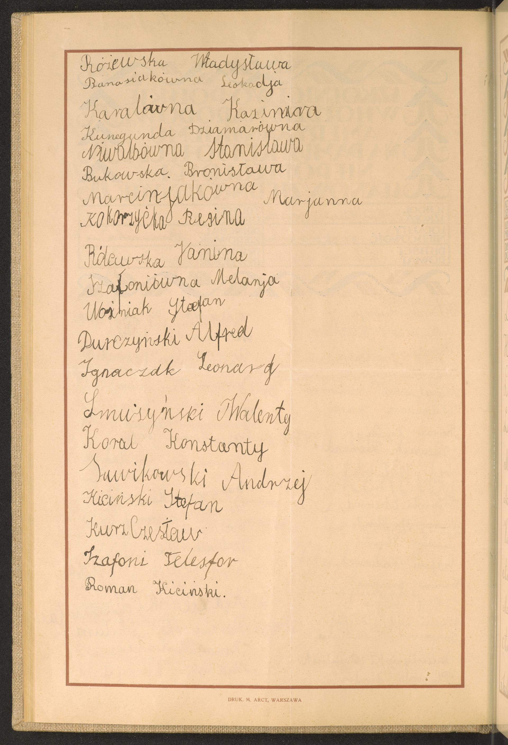 Podpis Władysława Różewska na stronie nr 72 w tomie nr 38