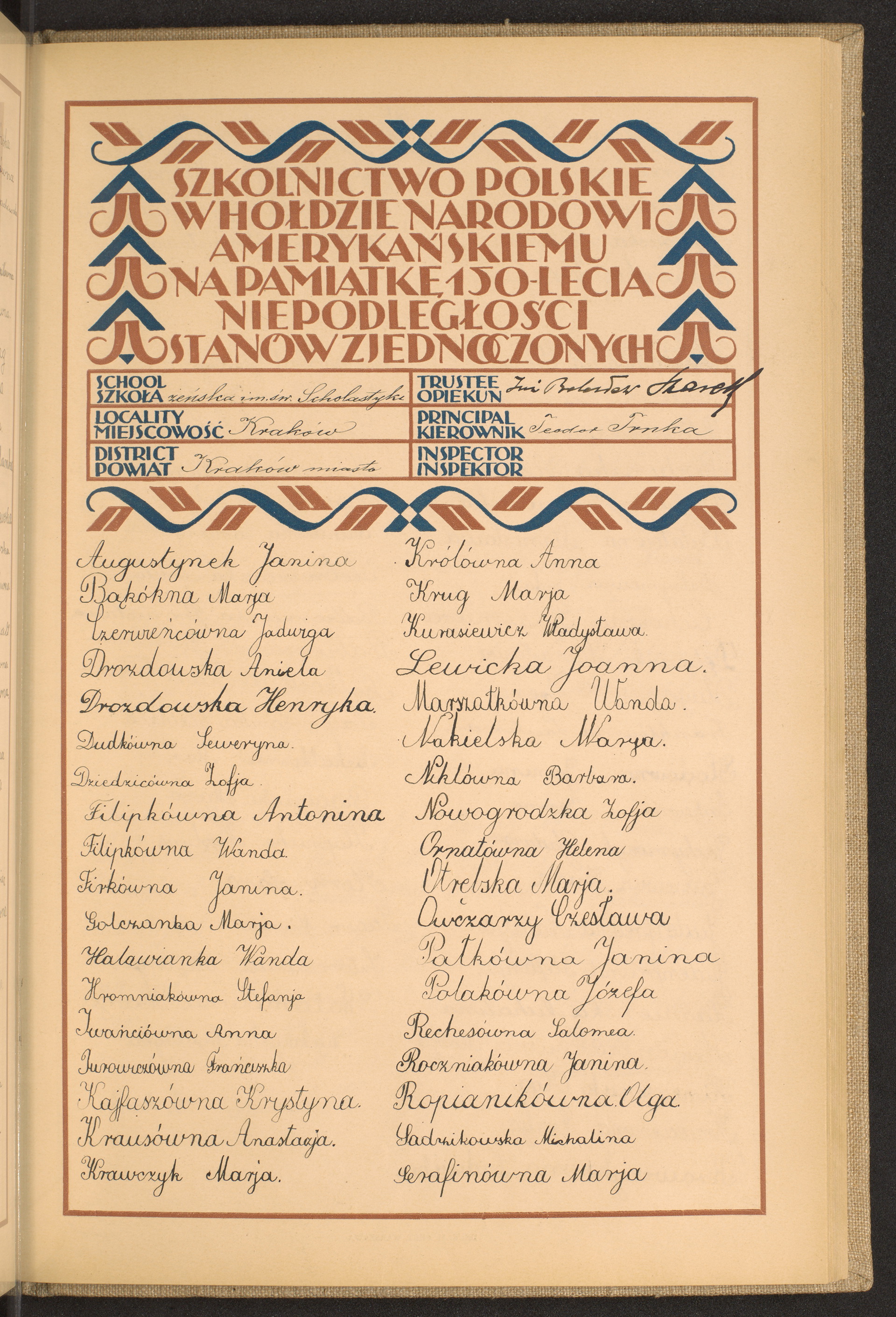 Podpis Maria Bąk na stronie nr 165 w tomie nr 44