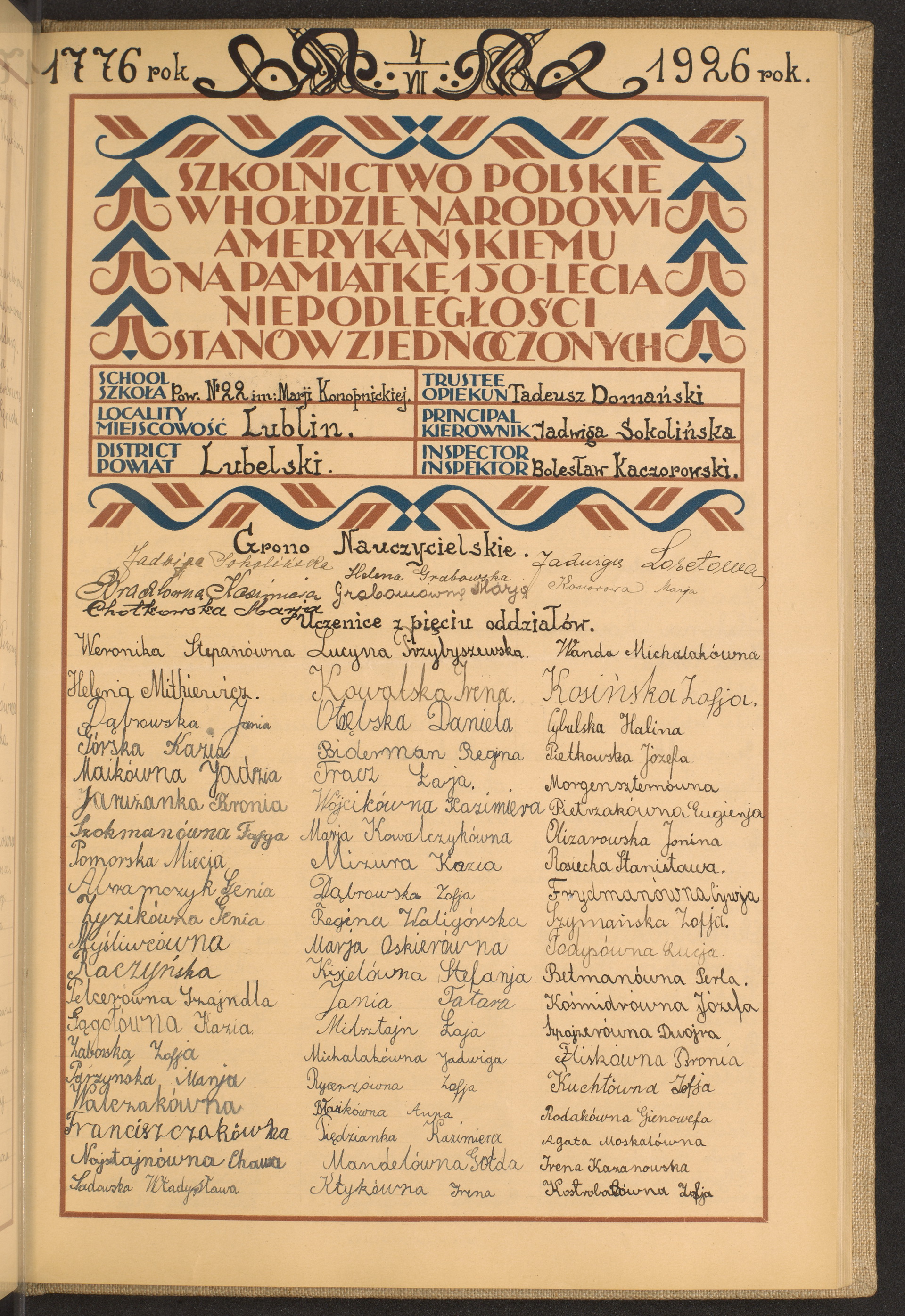 Podpis Władysława Sadowska na stronie nr 191 w tomie nr 48