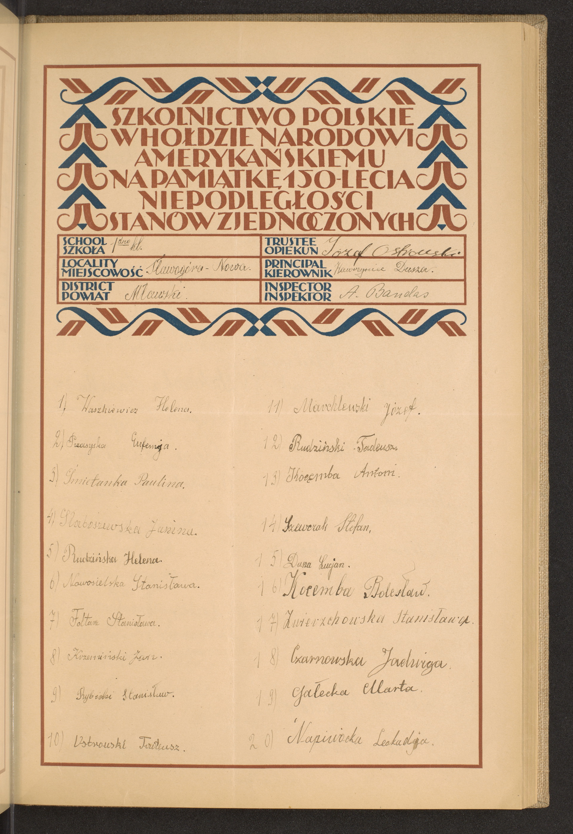 Podpis Leokadia Napiwócka na stronie nr 73 w tomie nr 55