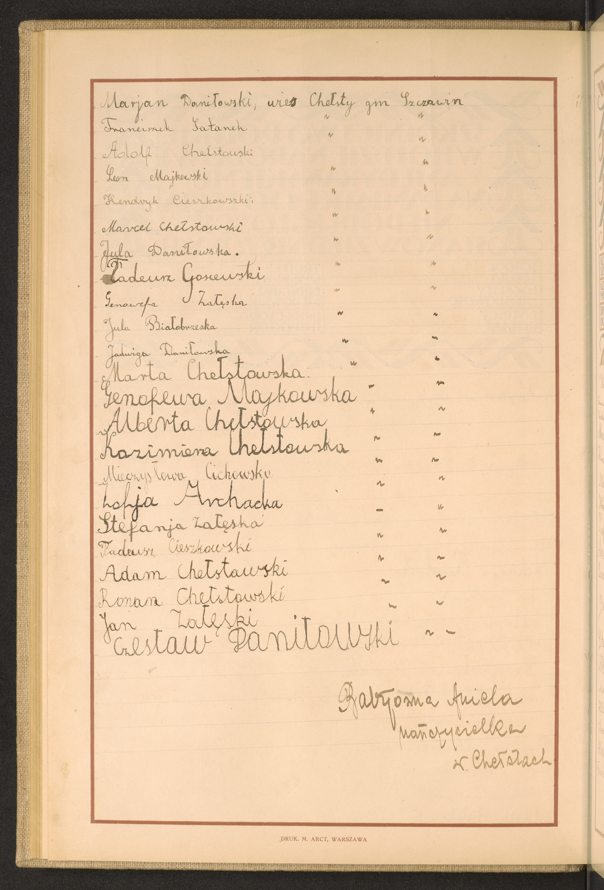 Podpis Aniela Rabij na stronie nr 74 w tomie nr 59