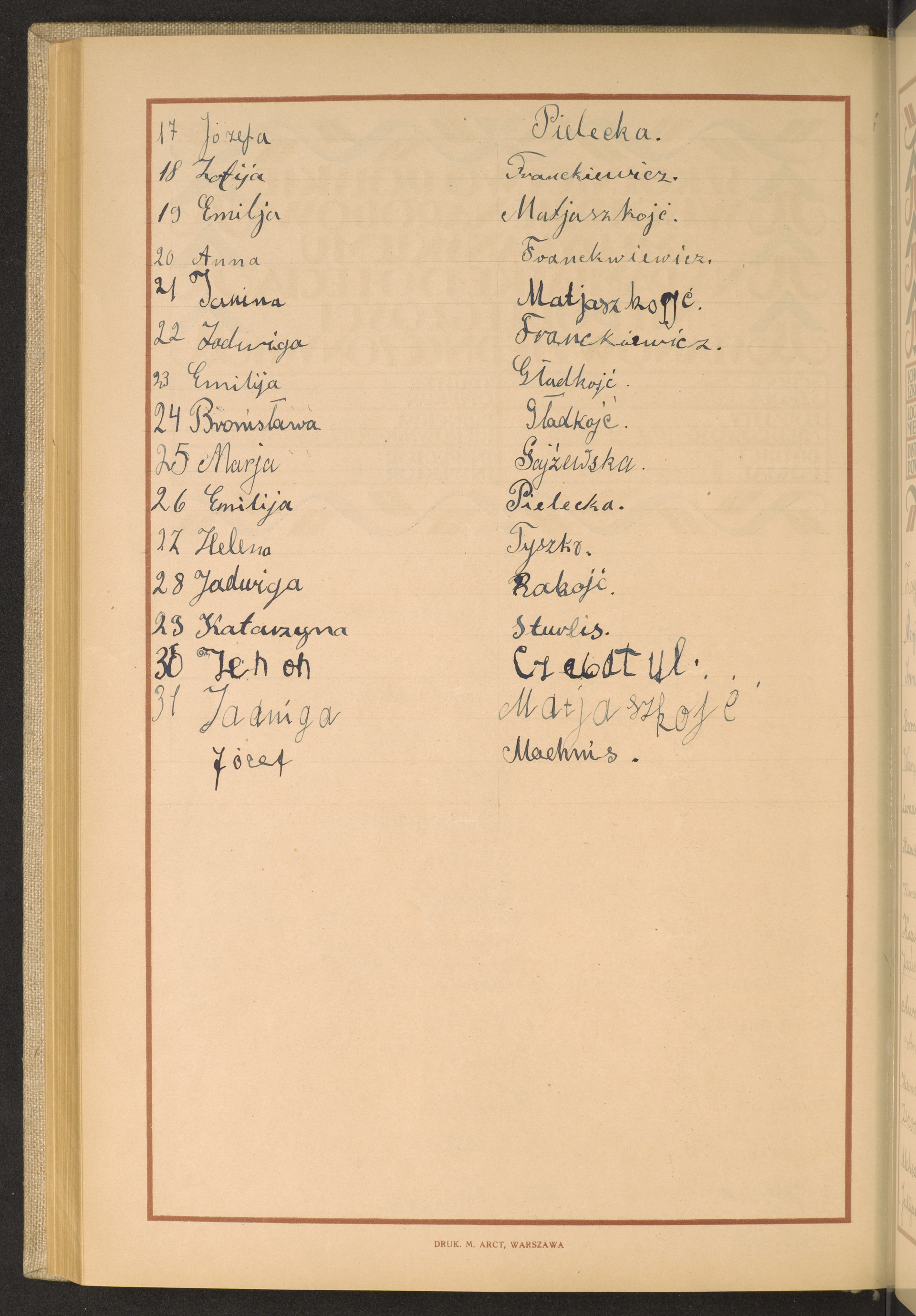 Podpis Józefa Pielecka na stronie nr 204 w tomie nr 60