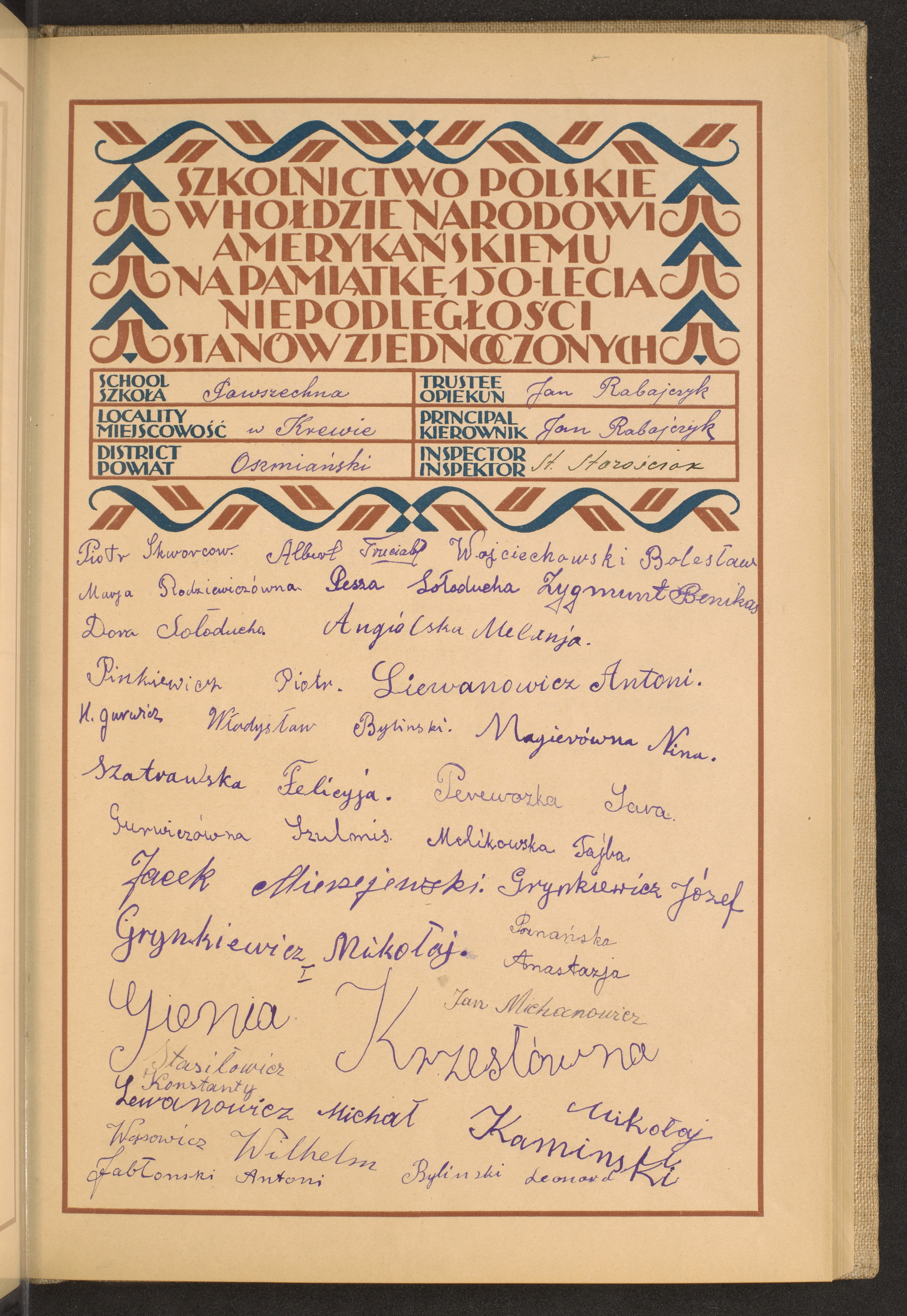 Podpis Jan Rabajczyk na stronie nr 89 w tomie nr 61