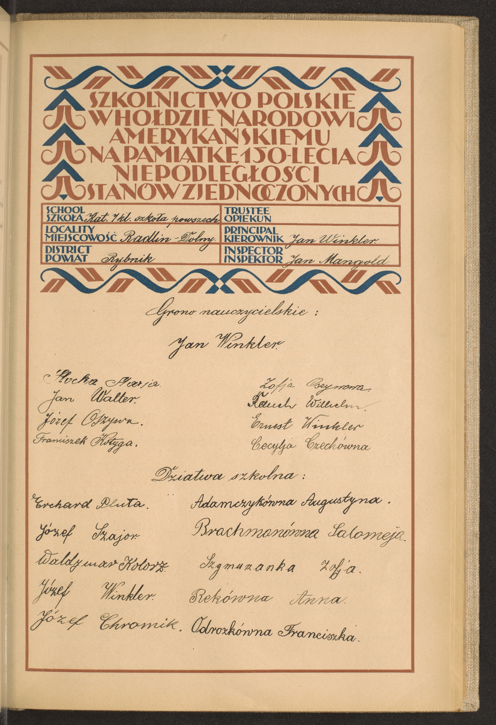 Podpis Jan Winkler na stronie nr 145 w tomie nr 71