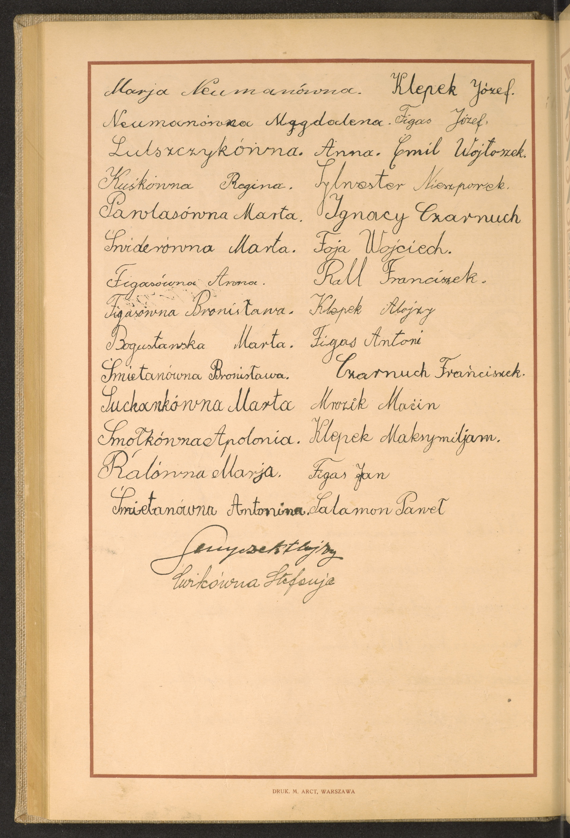 Podpis Stefania Ćwik na stronie nr 166 w tomie nr 71