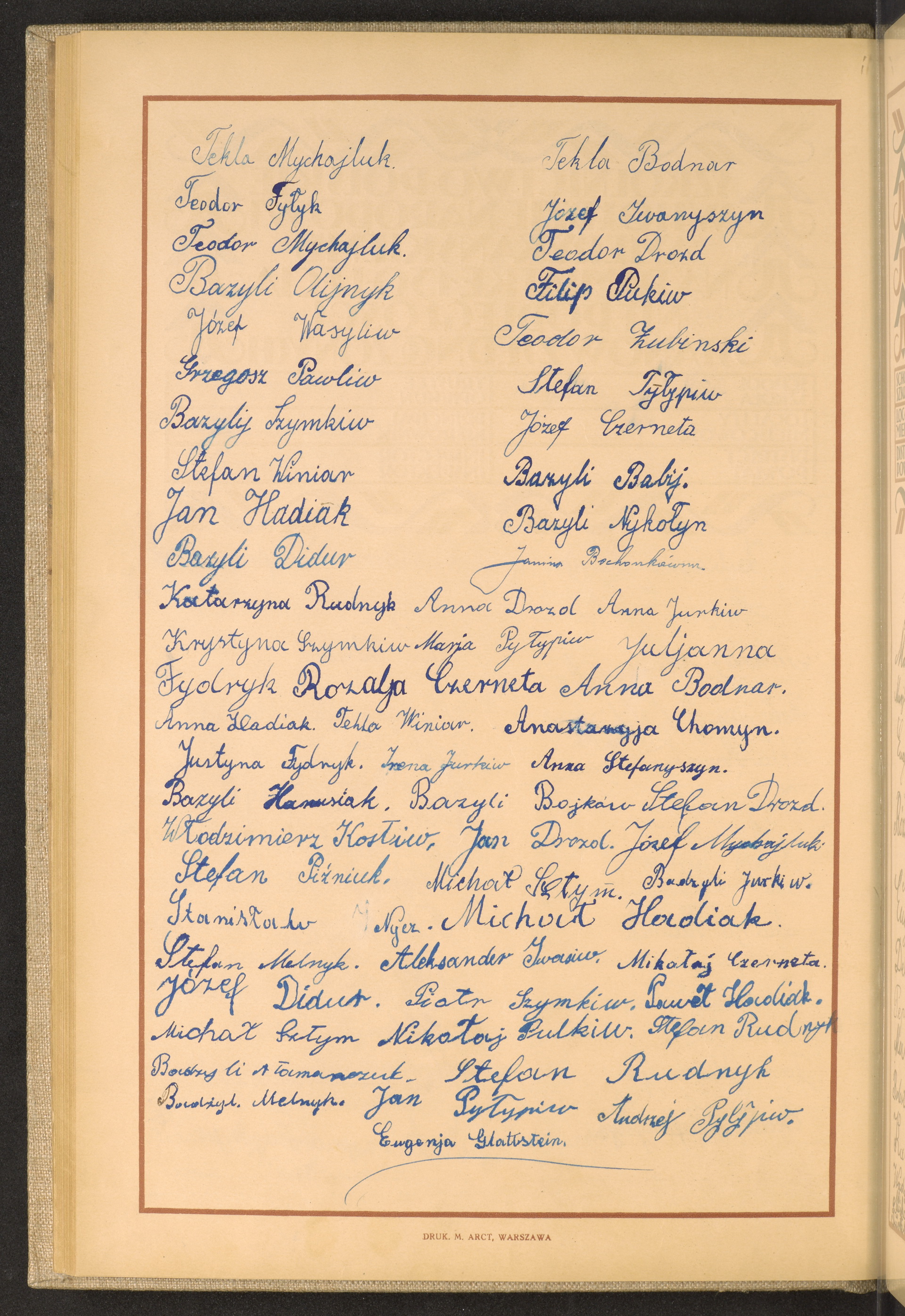 Podpis Eugenia Glattstein na stronie nr 70 w tomie nr 78