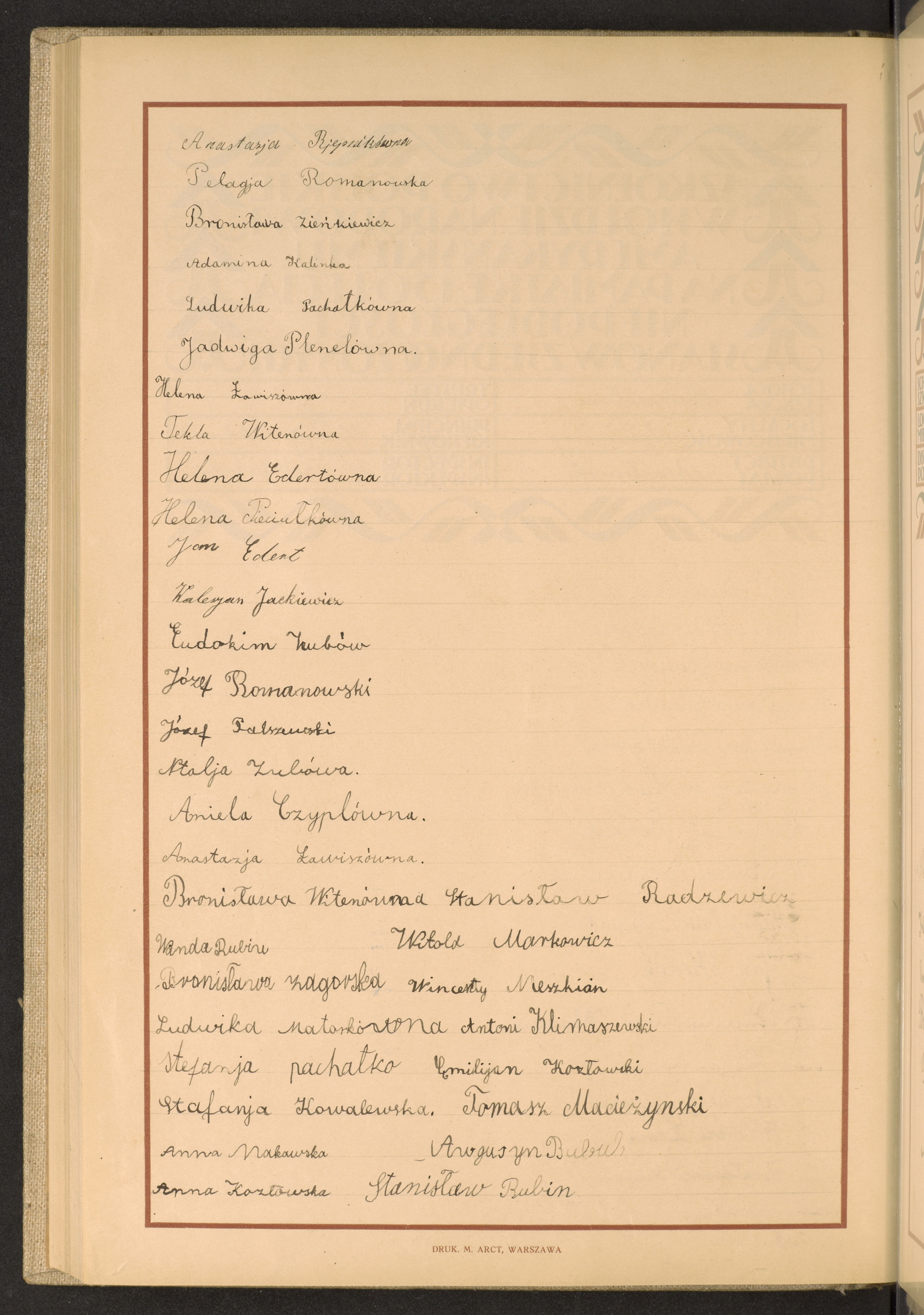 Podpis Anastazja Riejsnik na stronie nr 262 w tomie nr 99