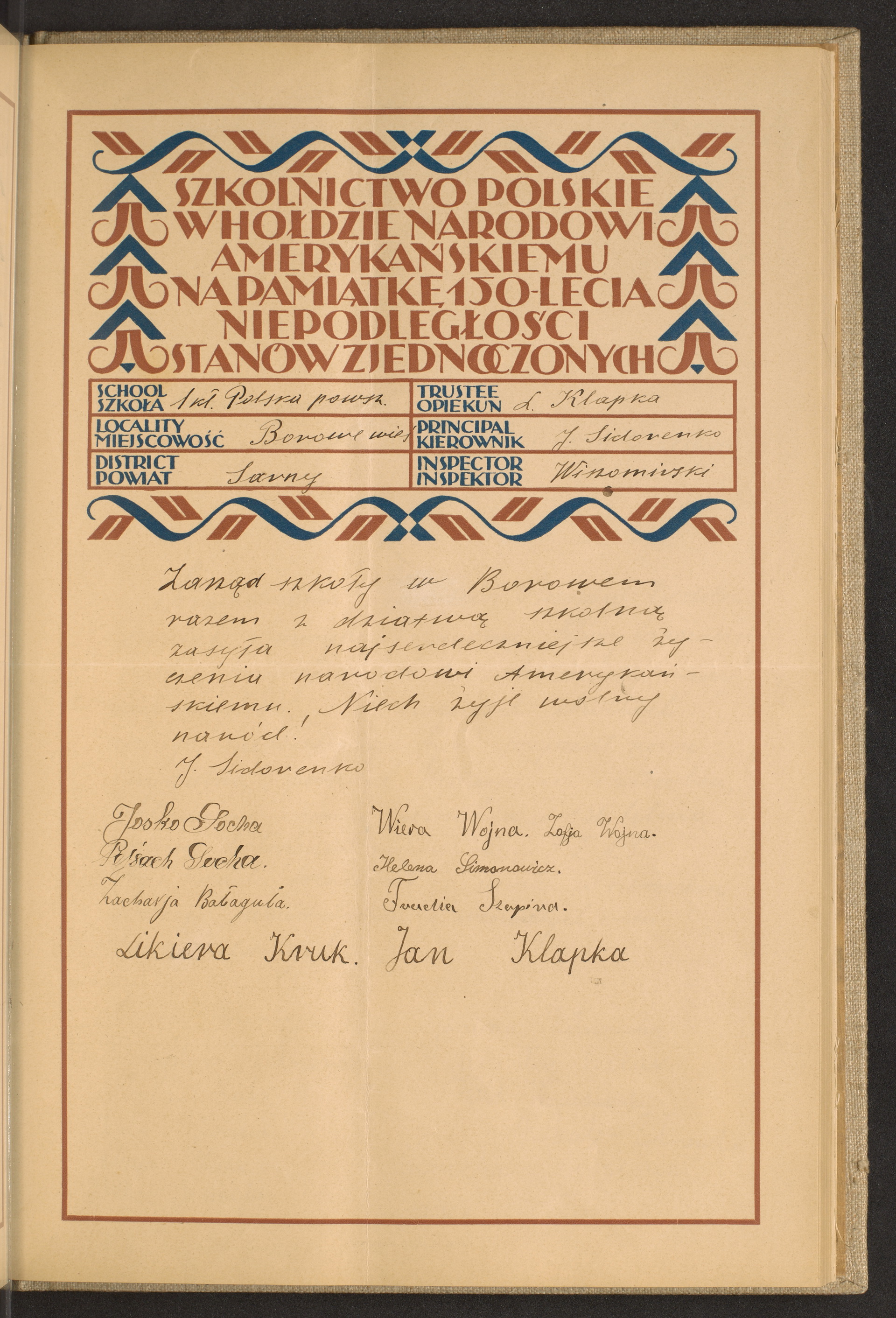 Podpis L. Klapka na stronie nr 59 w tomie nr 104