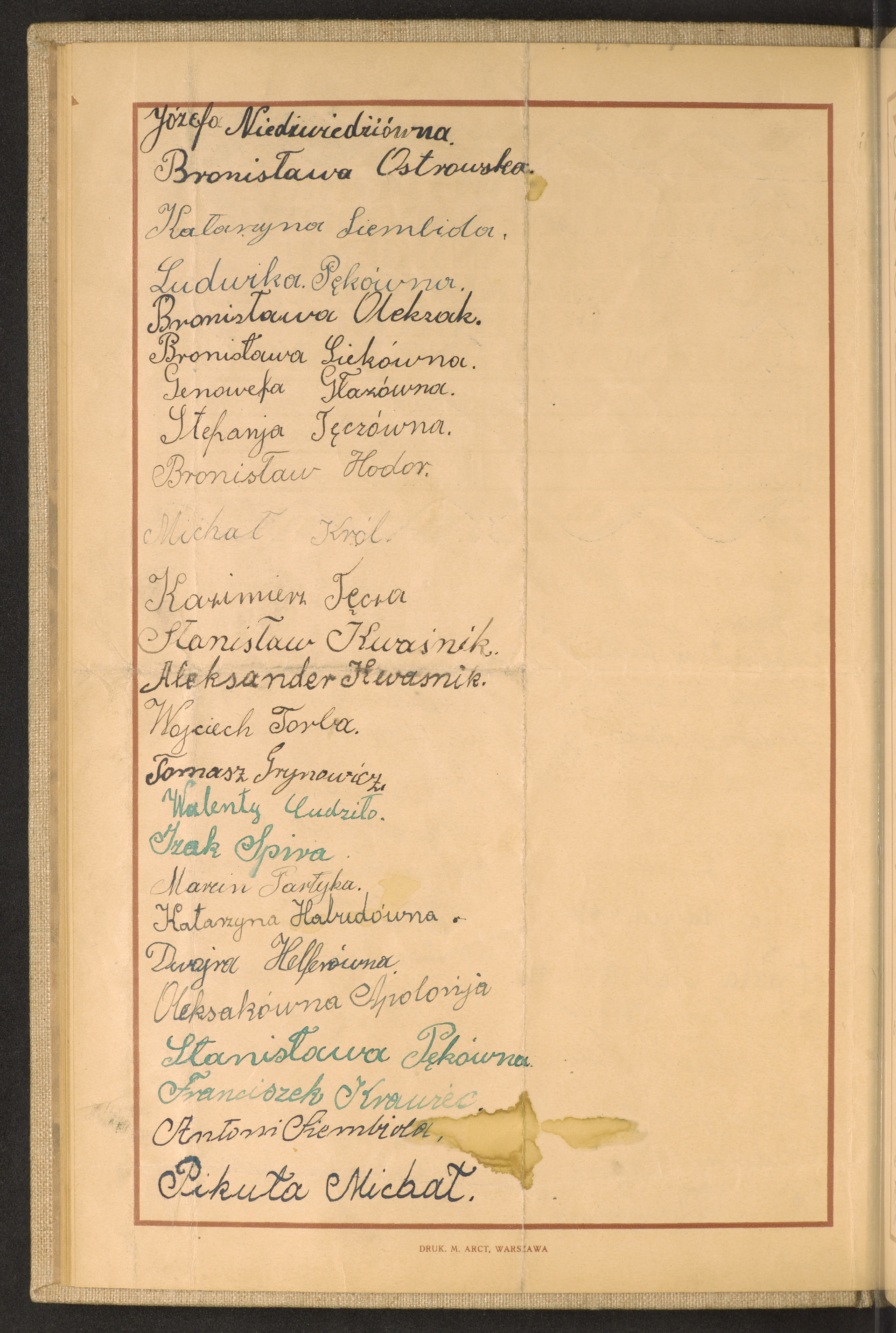 Podpis Józefa Niedźwiedź na stronie nr 38 w tomie nr 107