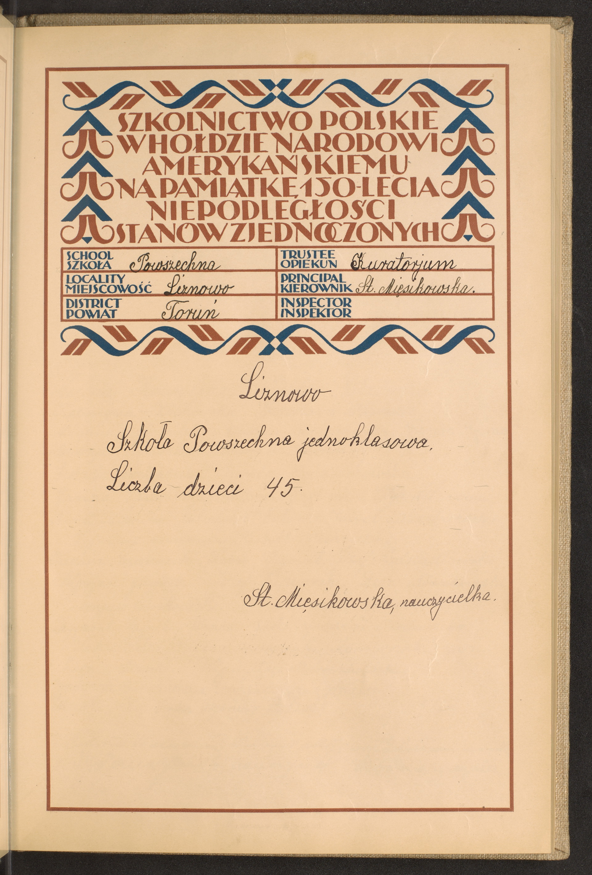 Podpis St. Mięsikowska na stronie nr 45 w tomie nr 108