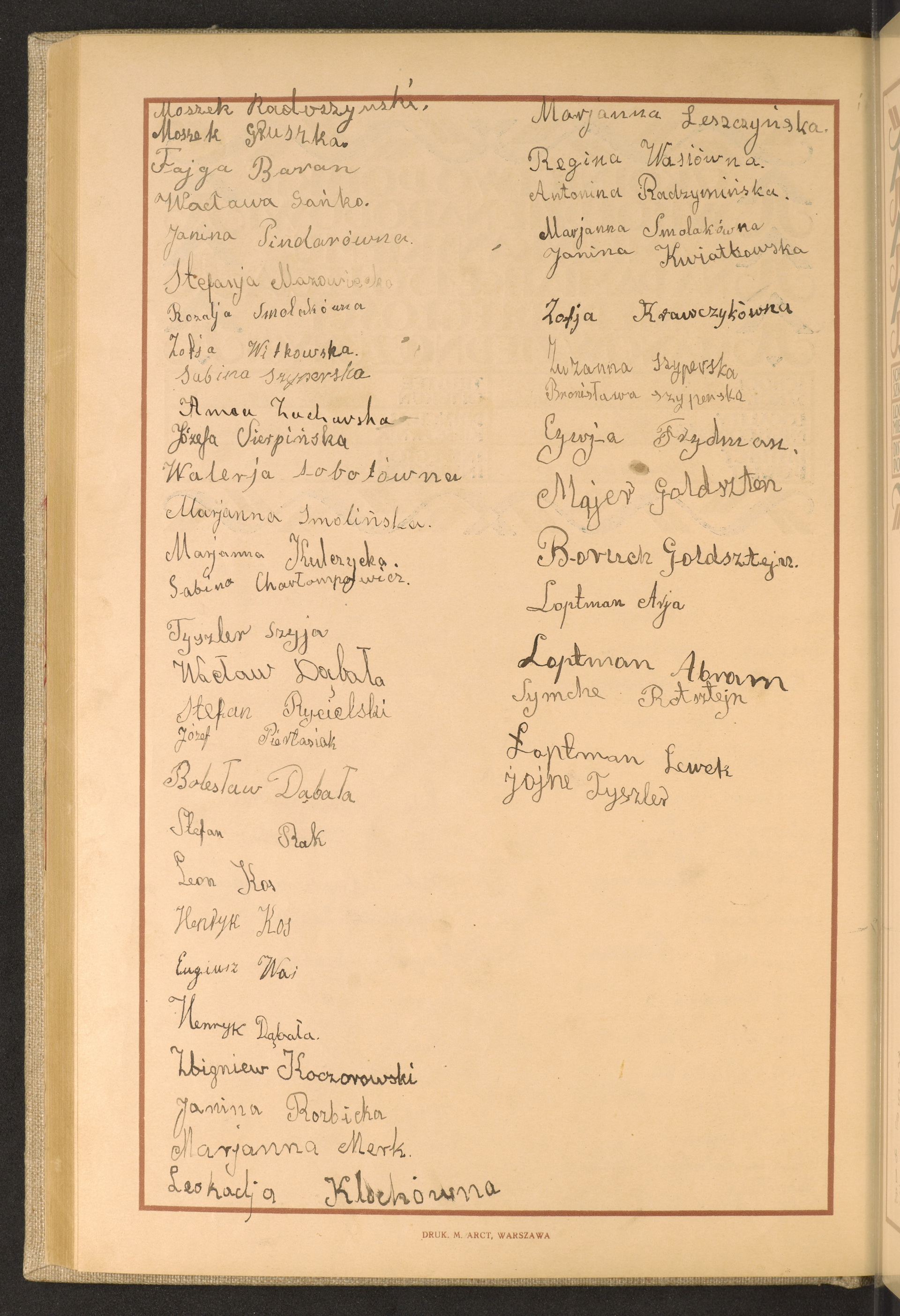 Podpis Jojne Tyszler na stronie nr 144 w tomie nr 109